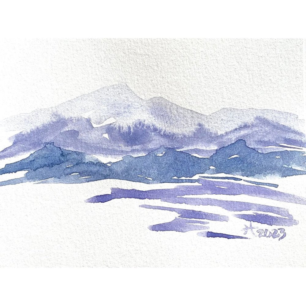 Blue Serenity - Original Wall Art Watercolor Painting Matted Frame Ready 8”x10”